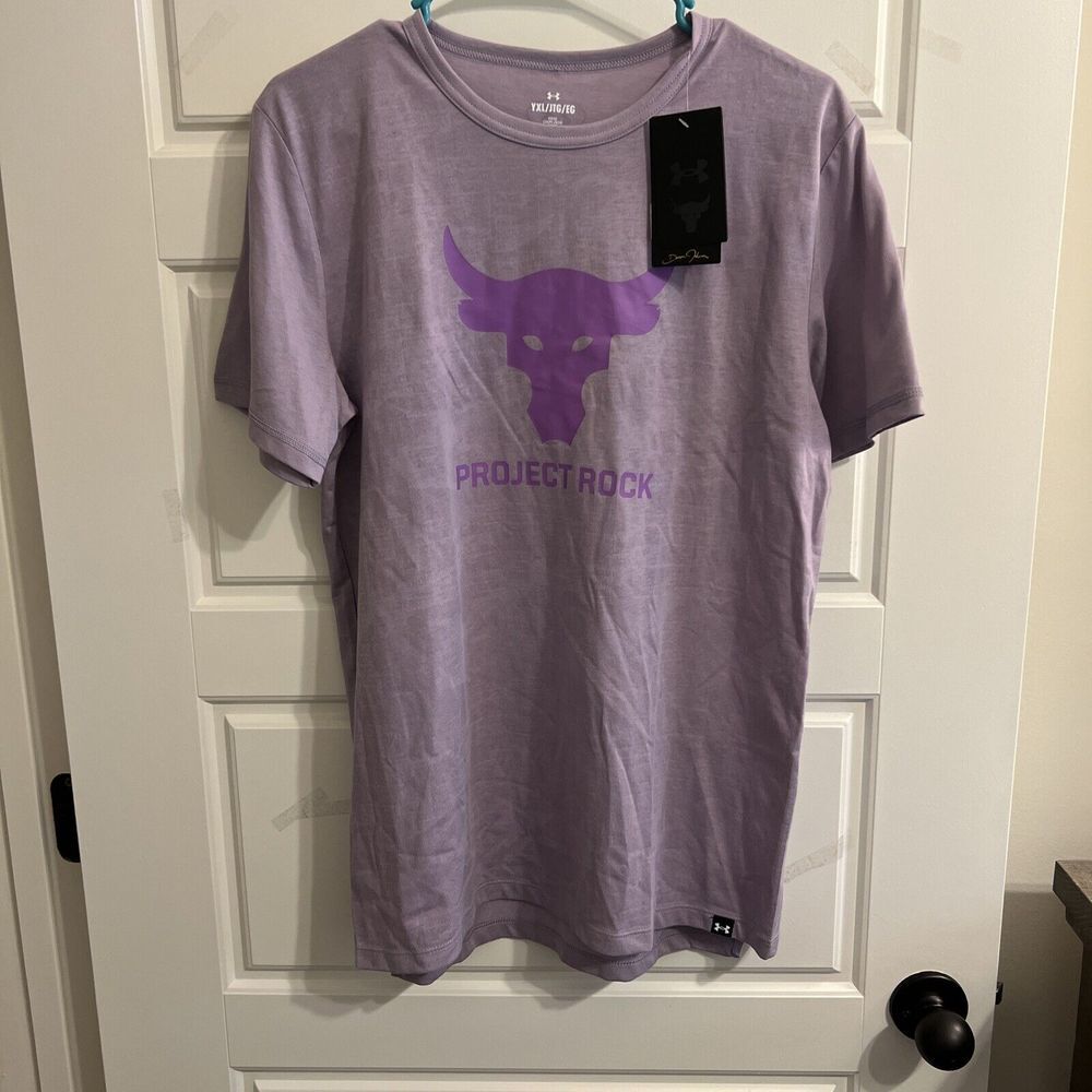 Under Armour Project Rock Heat Gear Youth XL Purple Short Slv‎ T-Shirt New